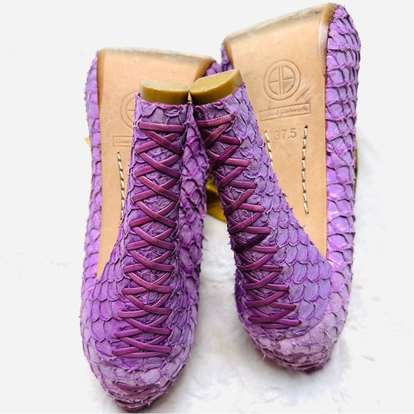HOUSE OF HARLOW Leather Lilac Purple Peep Toe Python Pearl Pumps Heels S… - Picture 10 of 15